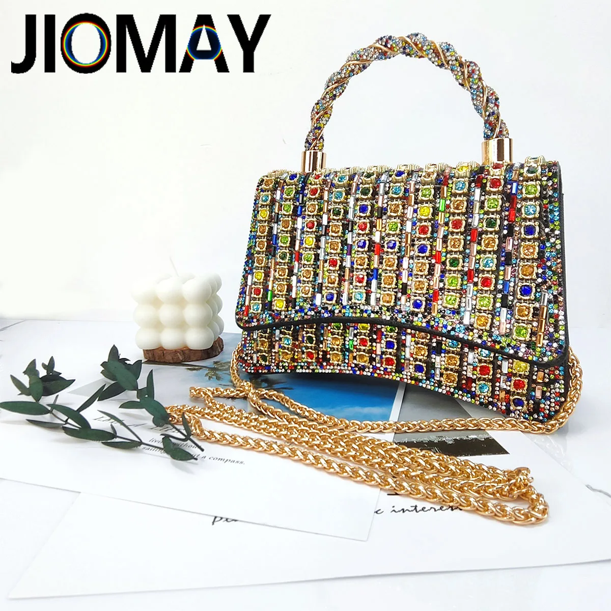 JIOMAY Colored Rhinestone Tote Bag Besigner Luxury Bag Lightweight Purses for Women For Party Exquisite Fashion ​Crossbody Bags