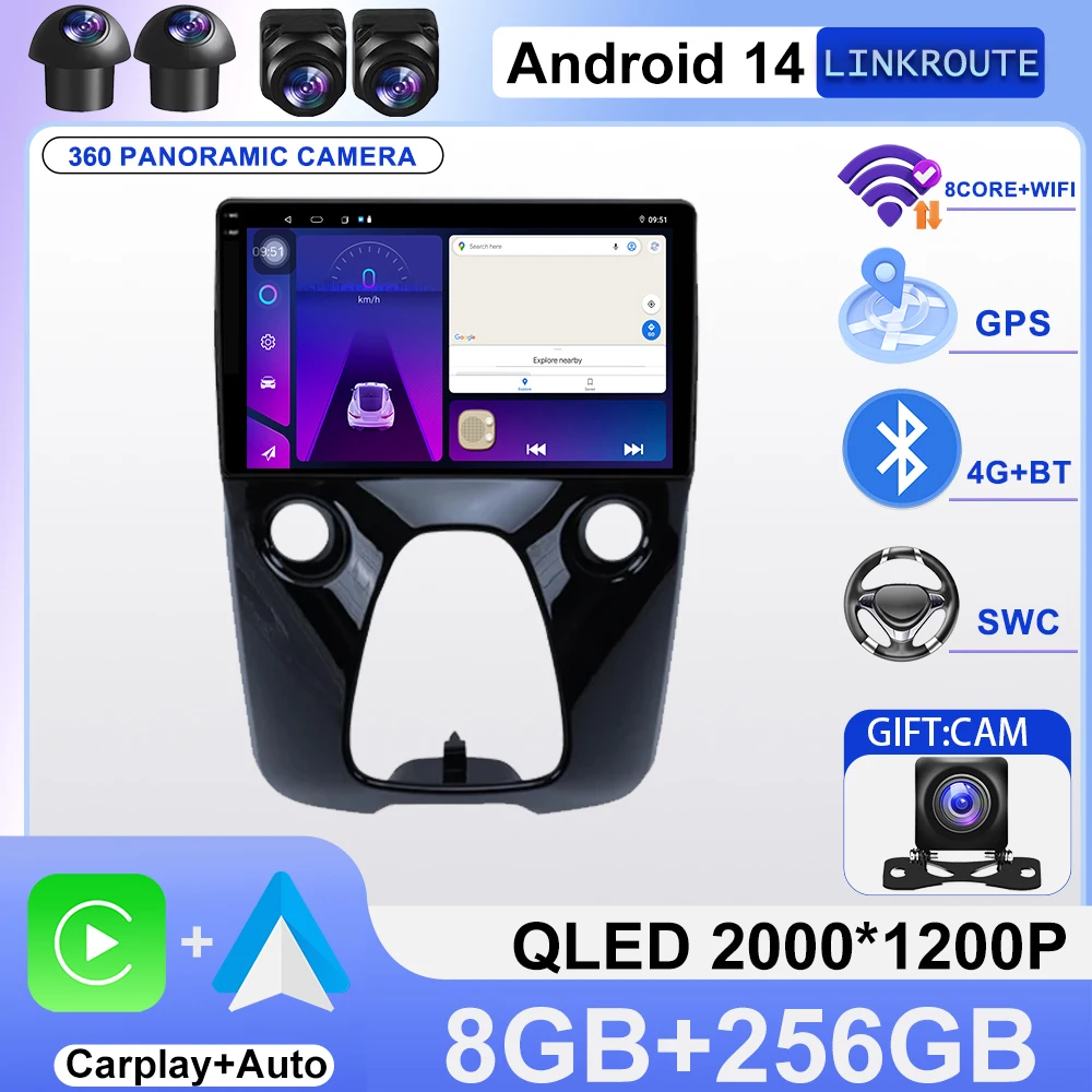 

Android 14 Car Radio For Toyota Aygo Peugeot 108 Citroen C1 2016 - 2020 Auto Multimedia Player Stereo 4G WIFI Carplay 2K QLED