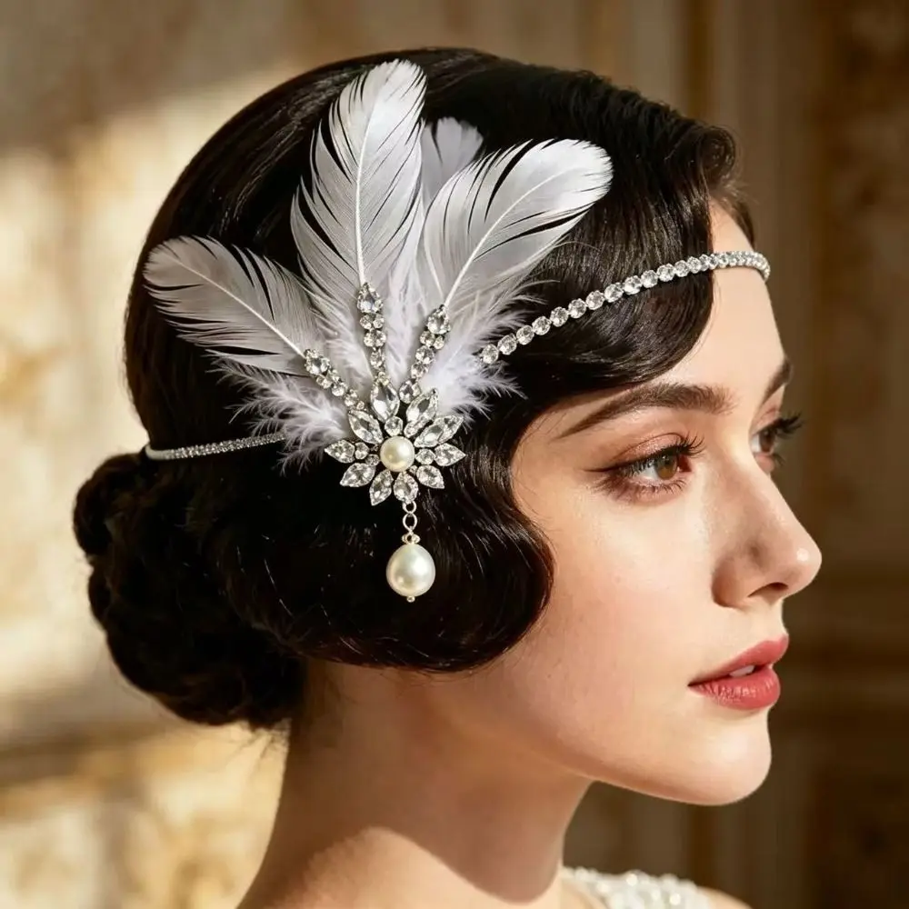 Vintage Gatsby-Style Feather Headband Sequin Crystal Cosplay Dress Headwear Fascinator Makeup Party 1920s Hair Accessories view 2