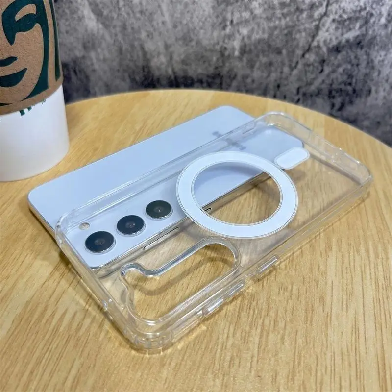 Magnetische kabellose Lade-Handyhülle für Samsung Galaxy Z Fold 7 6 Fold 5 4 3 Fold7 Cover, transparentes Acryl, stoßfester Stoßfänger