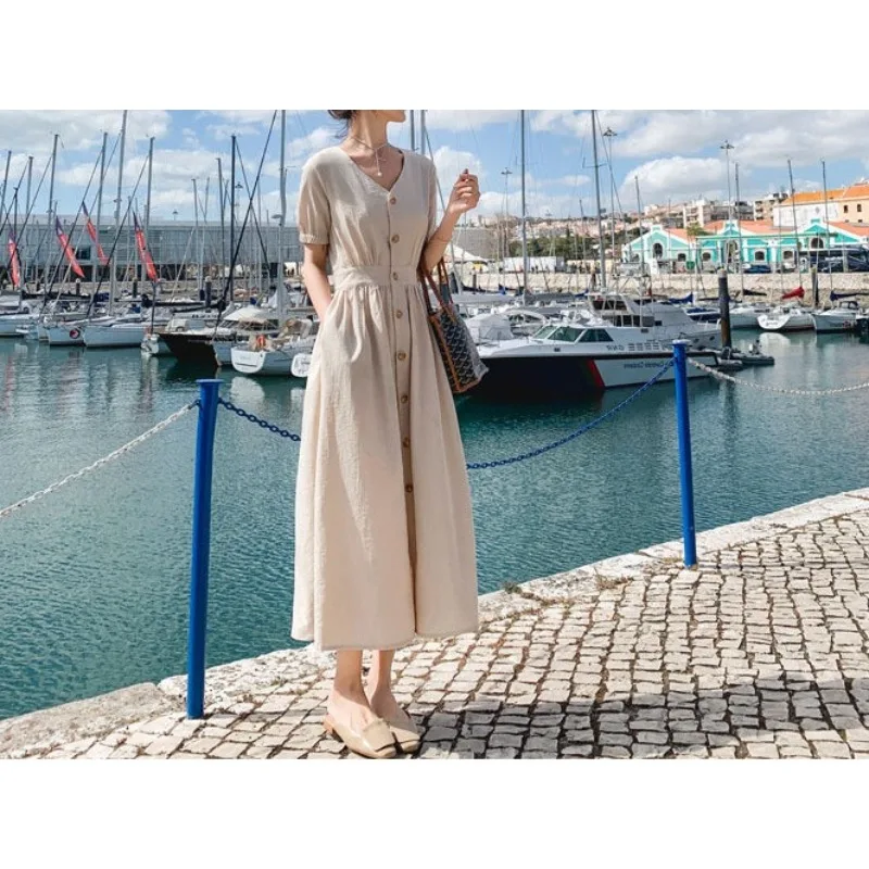 

Shirt Dress Summer 2026 New Platycodon Skirt Over Knee Temperament Waist V-Neck Long Dress Red