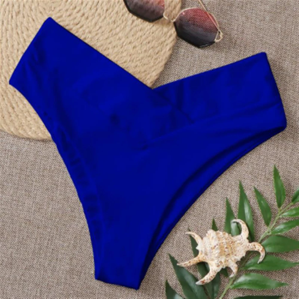 Sexy Solid Color V Cheeky Bikini Bottoms Women Triangle Thong High Waist Beach Swimwear Shorts Bathing Suit Brazilian Biquinis