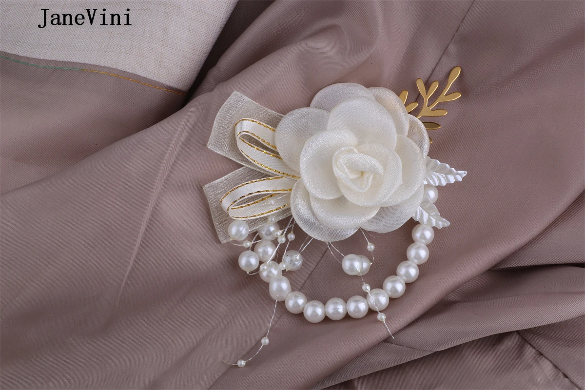 JaneVini avorio rosa matrimonio sposa sposo Boutinniere Mariage Pour Homme damigella d'onore Groomsman polso corpetto uomo abiti spille nuovo