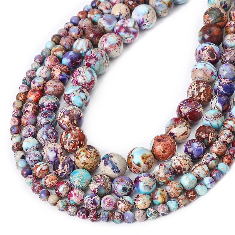 Natural stone Blue Purple Imperial Jasper Beads Gemstone Loose Beads Round Shape Size Options 4/6/8/10mm for Jewelry Making