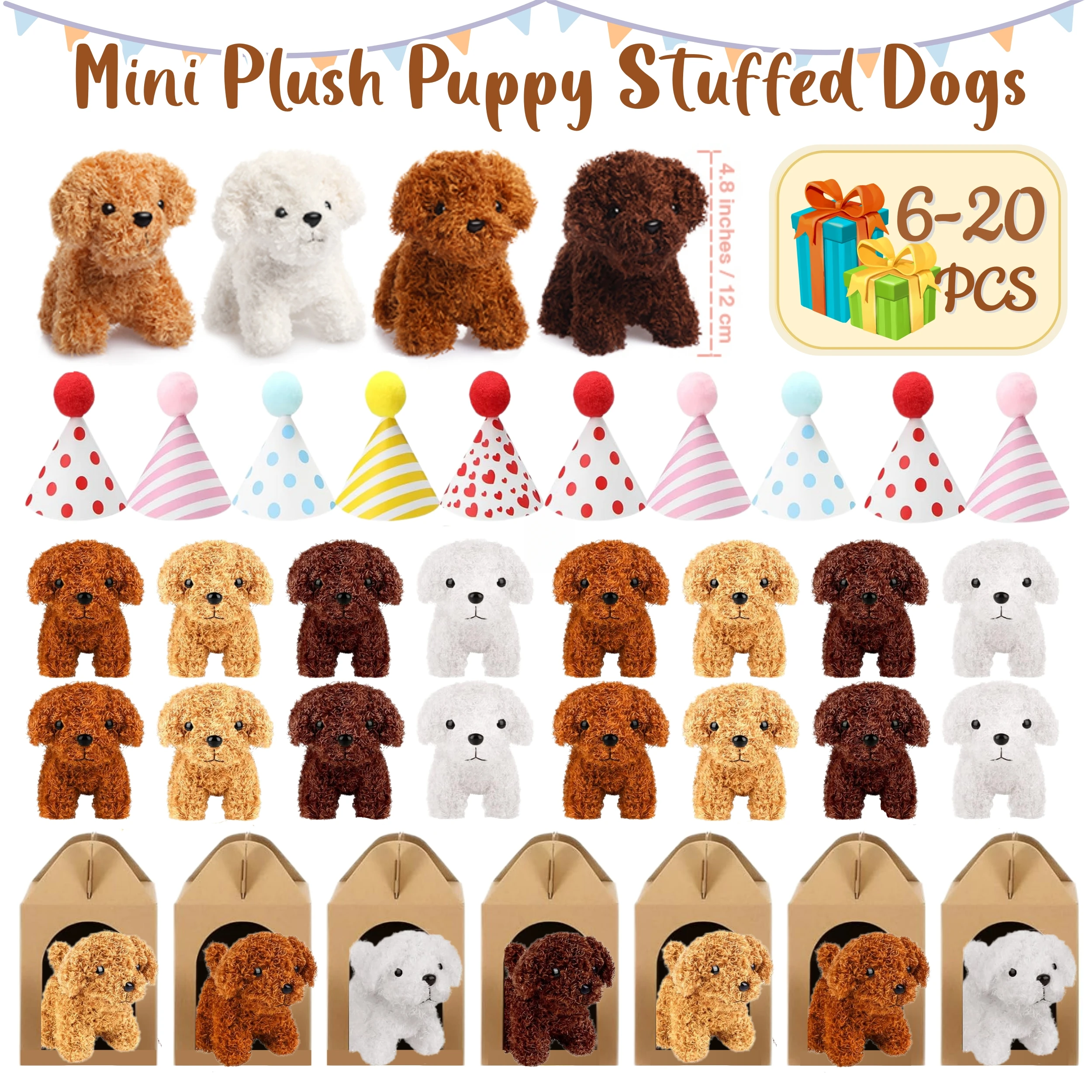 

6-20Set Mini Plush Puppy Stuffed Dogs Adopt A Pet Dog Set with Paper Boxes Animals Bulk for Birthday Animal Theme Party Favors