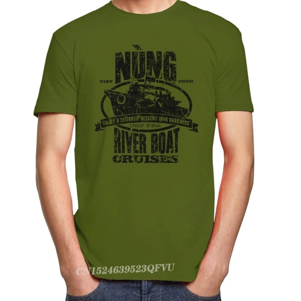 Vintage Nung River Boat Cruises Men Cotton T-Shirt Round Neck Camisas Mend Vietnam War Tee Veteran Tshirt Clothing Gift