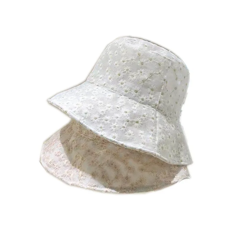 Summer Lace Bucket Hat for Women Sunscreen Sun Hat Daisy Embroidery Lace Breathable Fisherman cap Bucket Hat Basin Hats