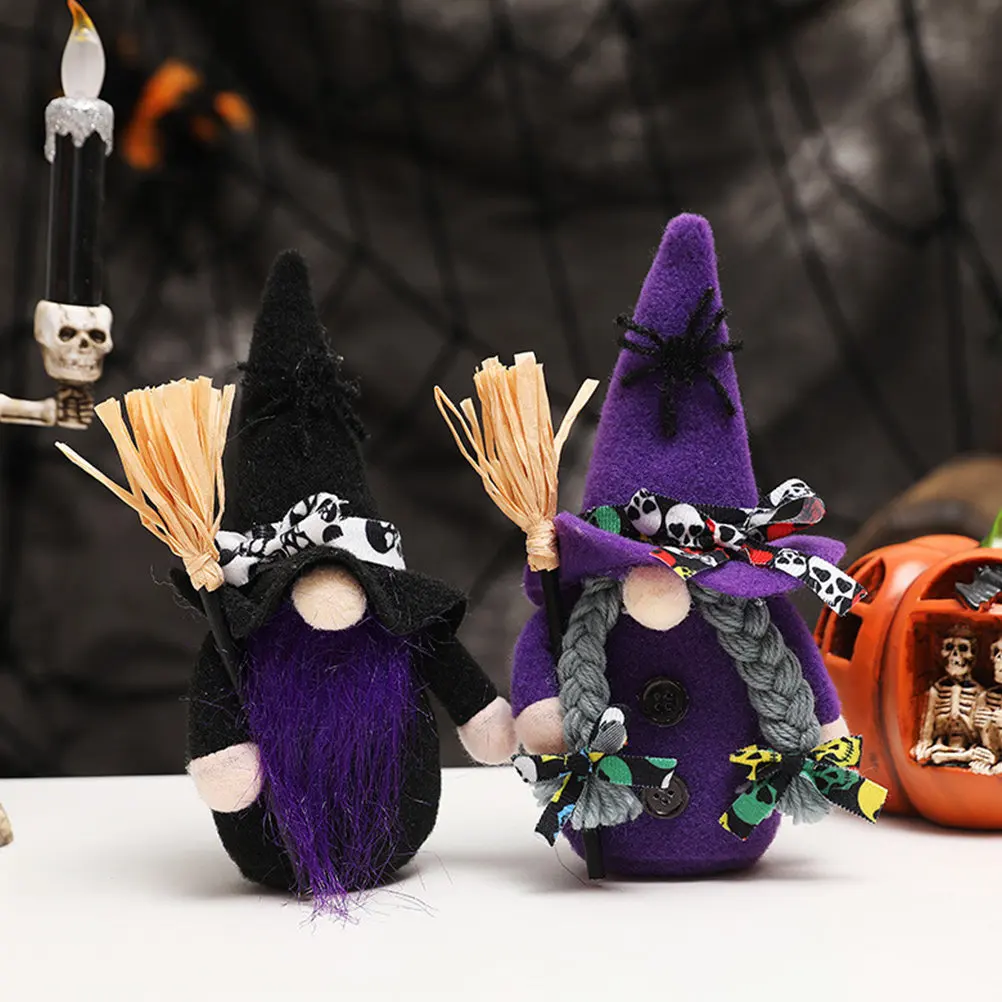

2Pcs Halloween Witch Gnome Decor Set Sturdy Soft Sculpted Gnomes for Home Outdoor Table Sofa Shelf Window Bed Decoration Gift