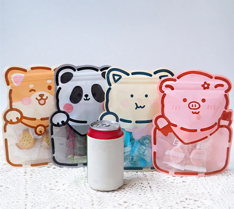 

10Pcs Plastic Cartoon Animal Pattern Snowflake Biscuit Candy Packaging Snacks Ziplock Stand Up Children Birthday Gift Bags