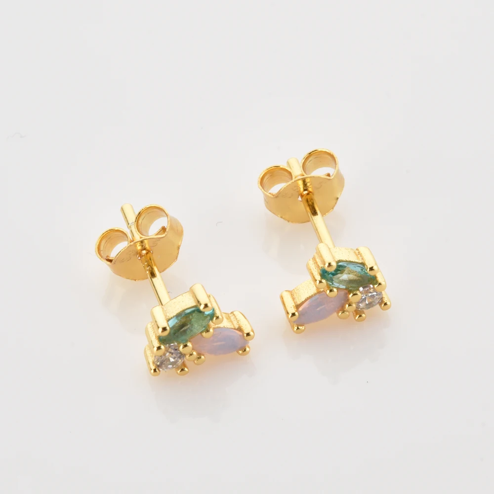 ANDYWEN 925 Sterling Silver Gold Rainbow CZ Three Zircon Rainbow Stud Earring Piercing Pendiente Luxury Jewelry For Women