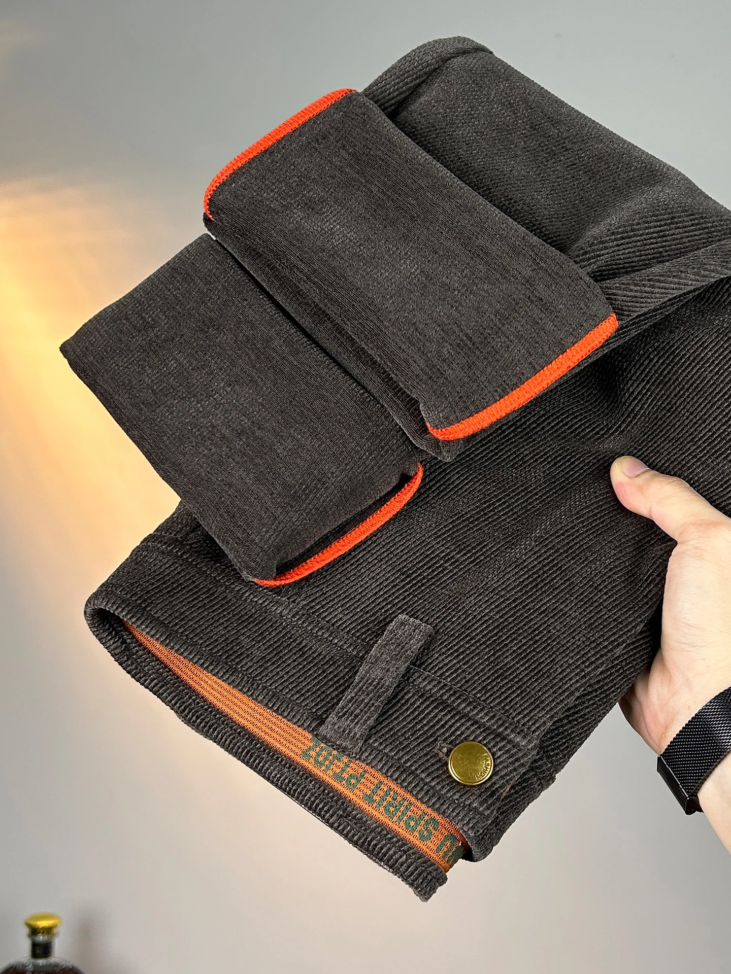 

Men's Corduroy Business Casual Pants Warm Versatile Straight Leg Windproof Autumn Winter New Style Polyester Fiber mid Waist