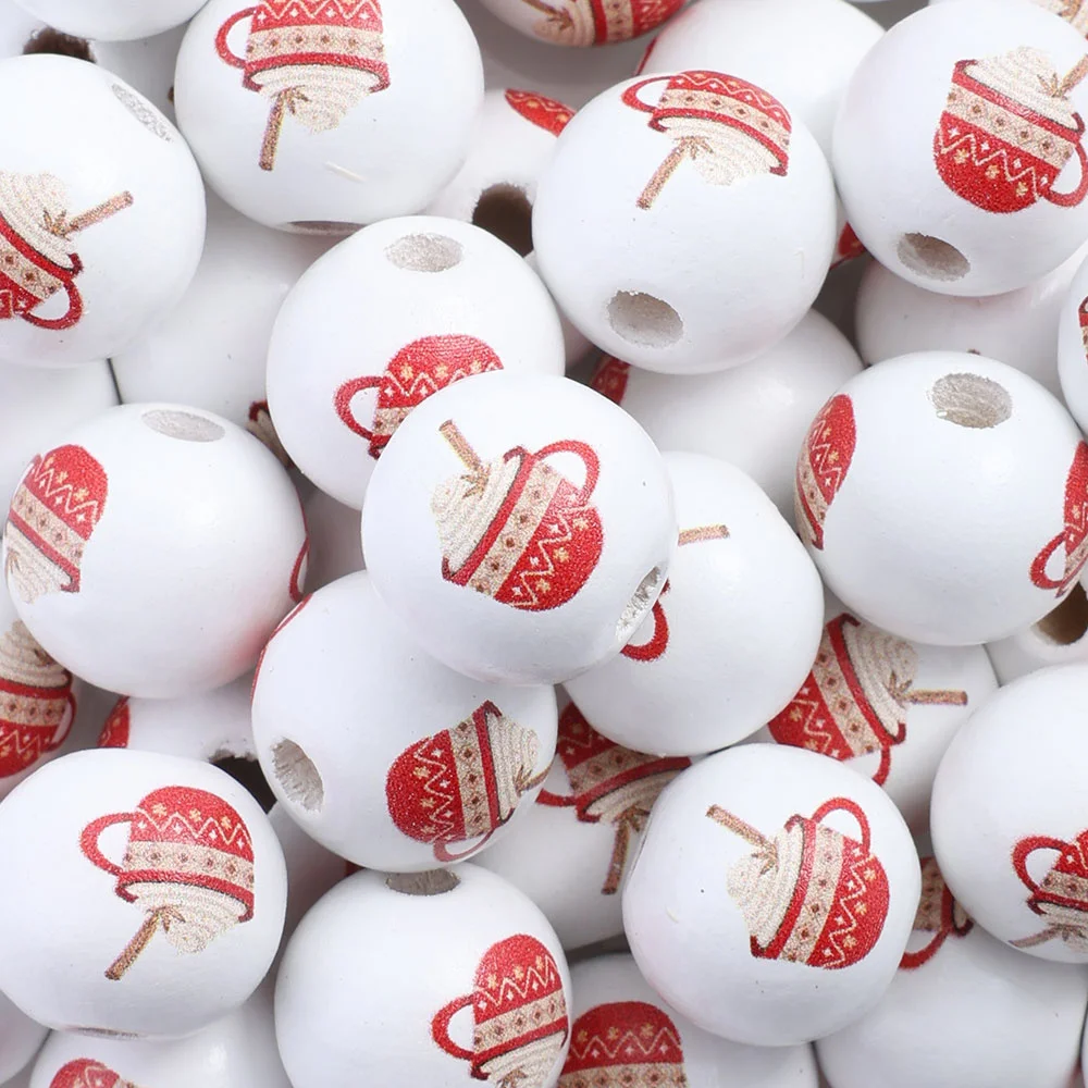 Assorted Printed Christmas Wooden Beads