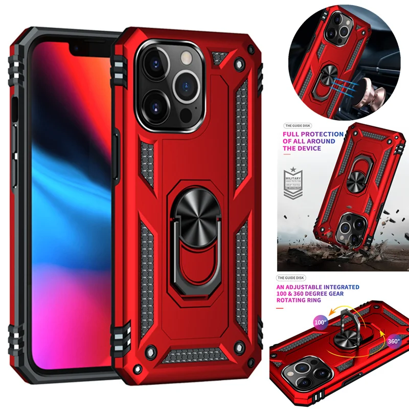 

For iPhone 13 12 11 Pro Max Case Luxury Car Magnetic Ring Stand Shockproof Armor Phone Cases for iPhone 12 13 Mini Back Cover