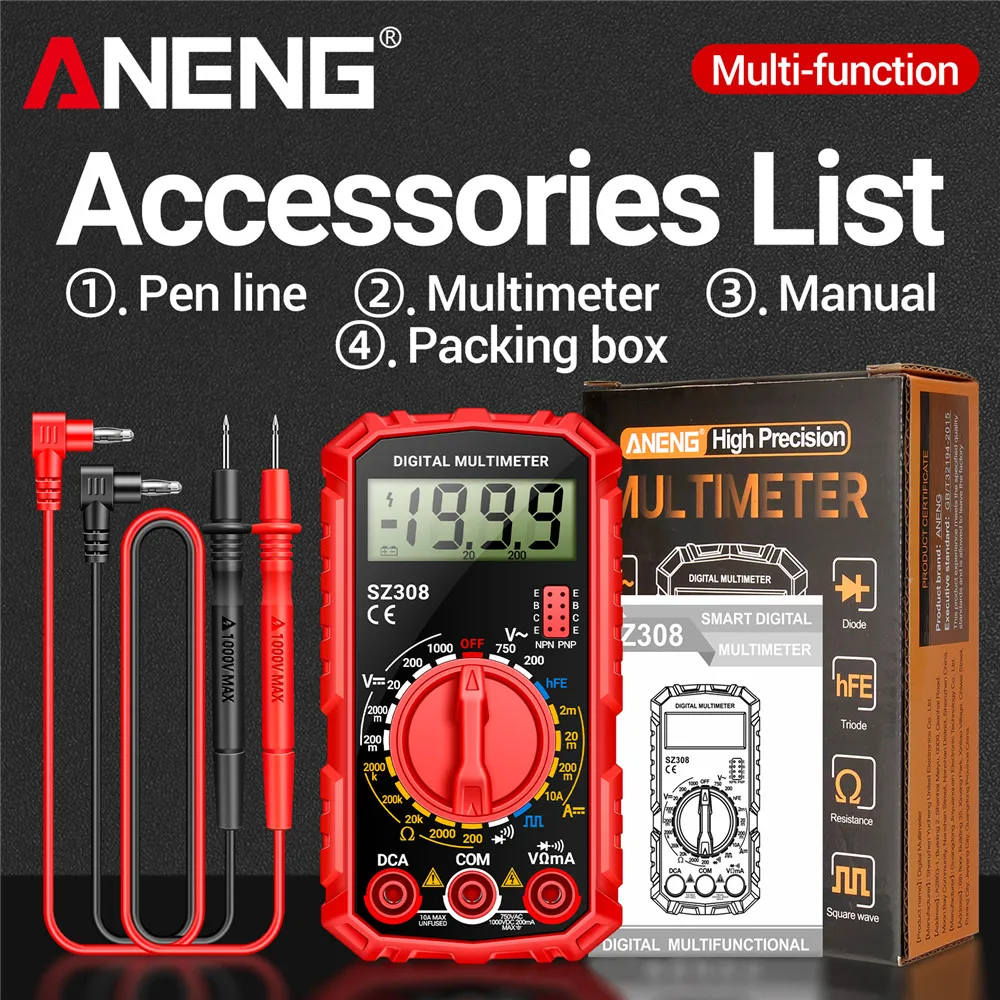 ANENG SZ308 1999 Count Digitale Multimeter AC/DC Hoge Precisie multifunctionele Spanning Stroom Weerstand Multimeter Tester Gereedschap