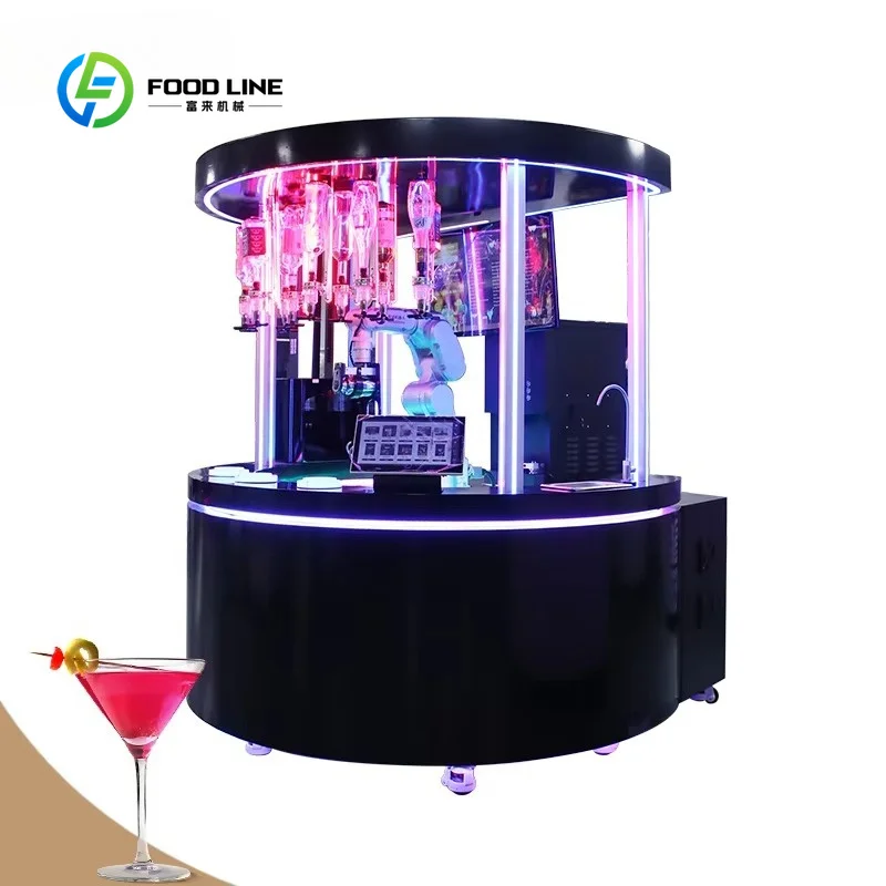 Customized Circular Pavilion Six-Axis Robotic Bartender Workstation with Ring Canopy & Touch Screen Unmanned Robot Cocktail Bar