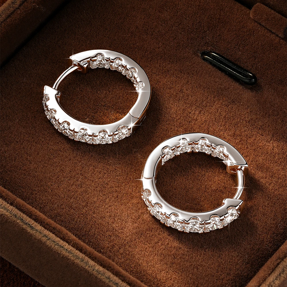 OXTAO 14K Gold Filled Moissanite Hoop Earrings for Women Round Cut Lab Diamond U-shape Earrings Jewelry 3mm D Color Certified