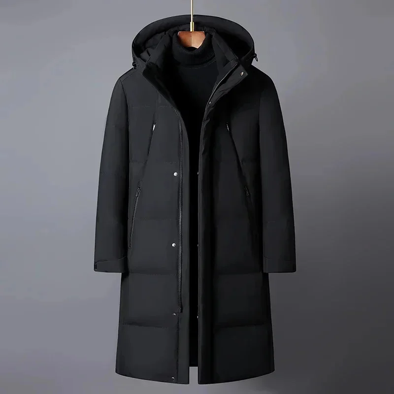 Winter Down Jackets for Men Brand 2025 New High Quality White Duck Long Coat Men's Overcoat Hooded Thick Warm Black Parkas