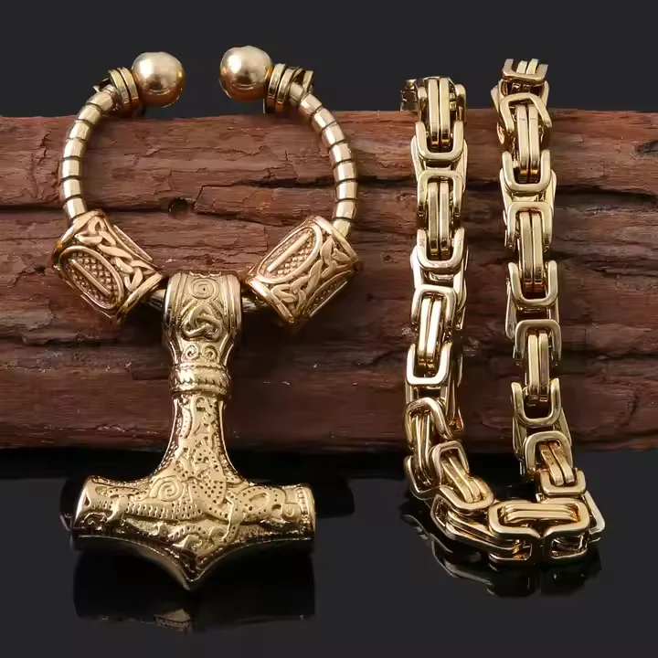 

Nordic Viking Thor's Hammer Necklace Odin Celtic Knot Mjolnir Vintage Amulet Pagan Pendant, Men Stainless Steel Handmade Braided