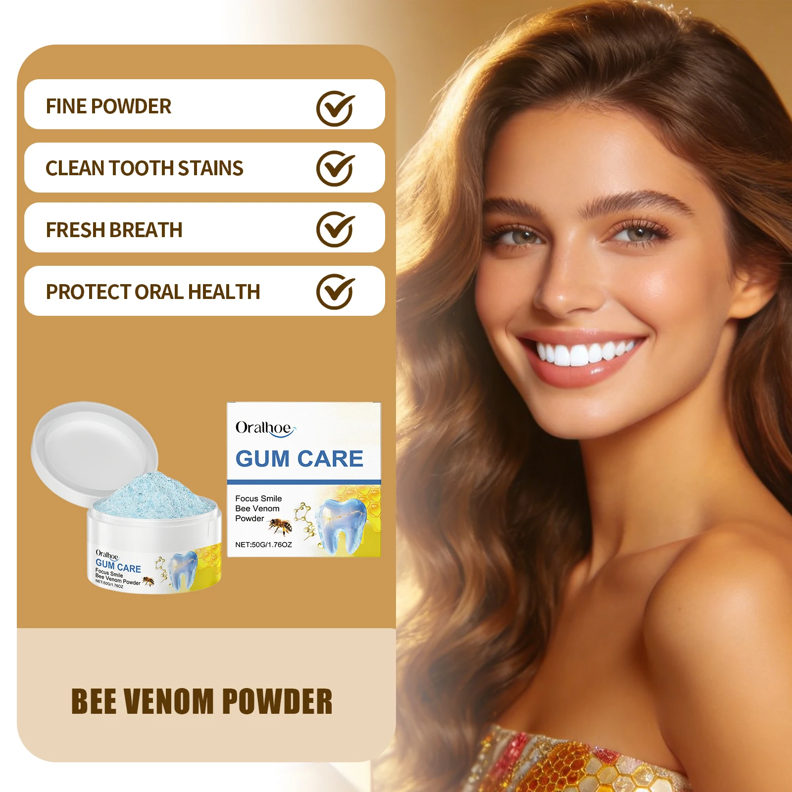 

Deep Cleaning Whitening Teeth Powder Natural Bee Venom Formula Remove Plaque Stain Lasting Fresh Breath Teeth Brightening Powder