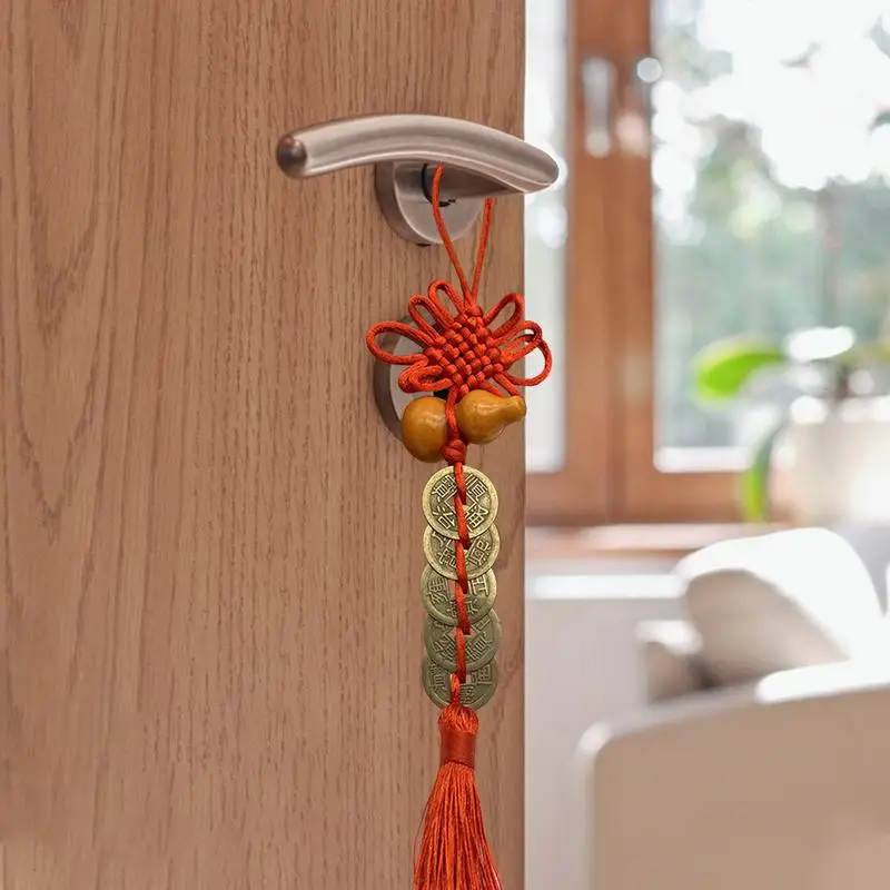 Feng Shui ornements cinq empereurs pendentif d'argent traditionnel chinois noeud gland charme chanceux pièce pendentif pour la richesse et le succès