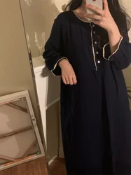 Pure Cotton Nightgown Spring Autumn Simple Lace Color Block Dress Home Clothes Women's Wearable Casual Home round Neck Long S...