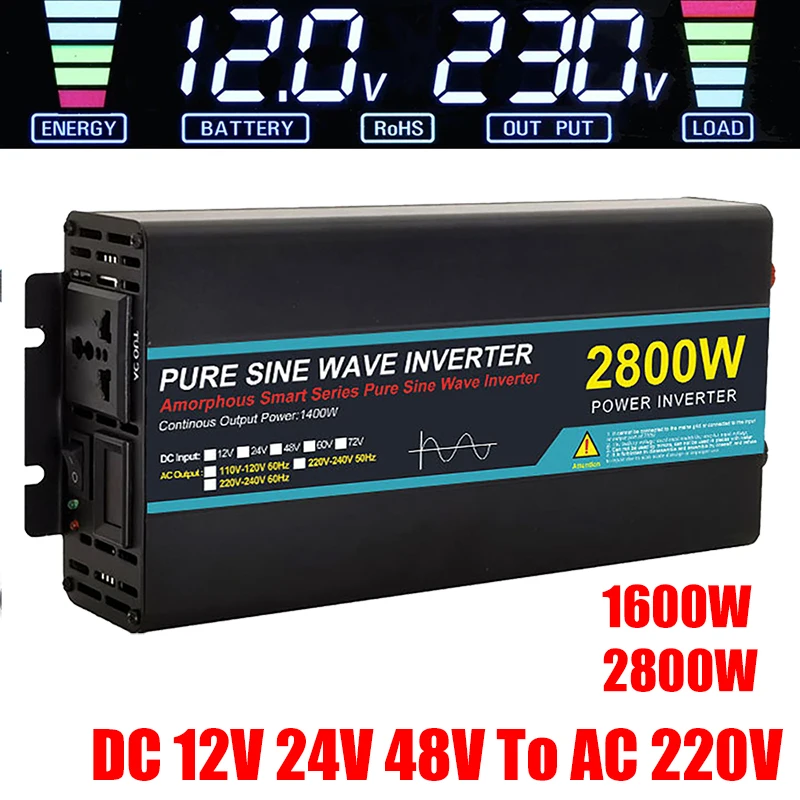 

Solar Power Inverter 2800W 12V 24V 48V To AC 220V Pure Sine Wave Inverter Transformer Voltage Frequency Converter+LED Display