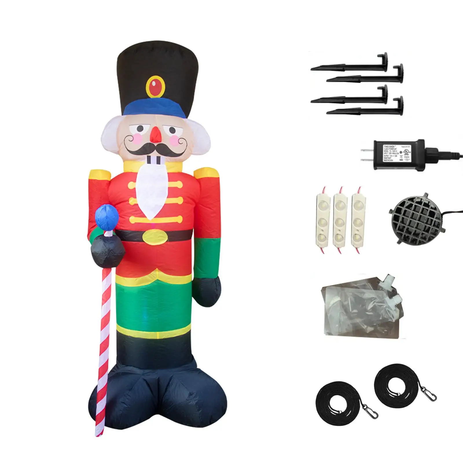 Christmas Inflatable Nutcracker Fence Prop with Built in Fan and Ropes Inflatable Toy for Holiday Courtyard Lawn Porch Outdoor