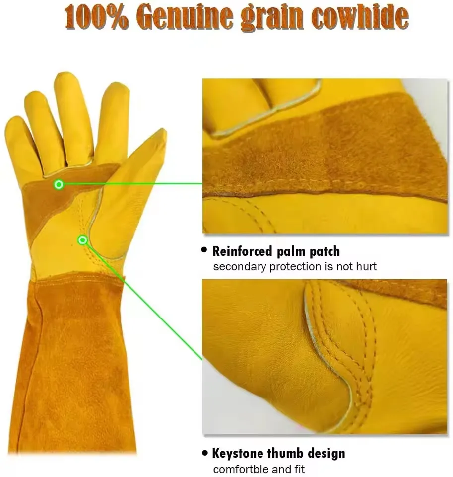 1 Pair Heavy Duty Long Sleeve Gardening Gloves Thorn Resistant Rose Pruning Gauntlet Gloves for Garden Work and Outdoor Use