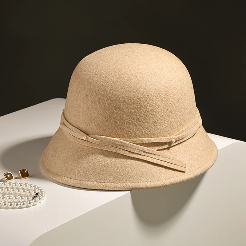 

Cloche Bucket Hat Wool Felt Women Elegant Winter Autumn Warm Accessory For Outdoor Sports Holiday