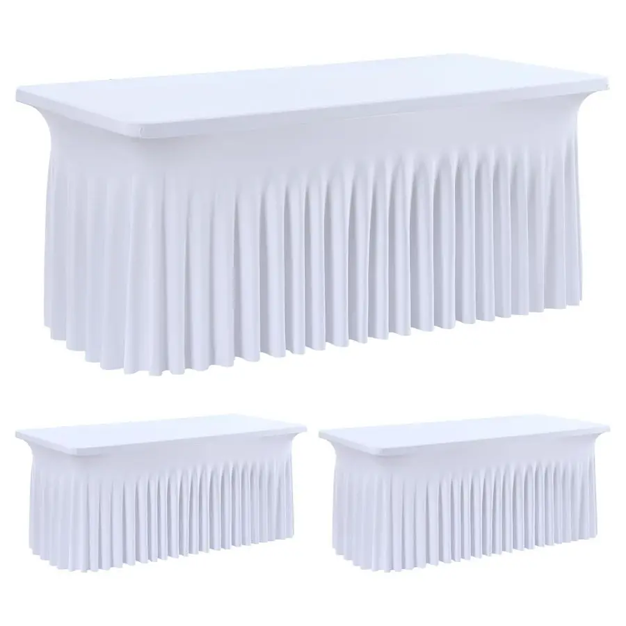 

Комплект из 2 белых обтягивающих скатертей из спандекса для прямоугольных столов длиной 6 футов, не мнущиеся чехлы для столов 6 футов, юбки-скатерти из спандекса