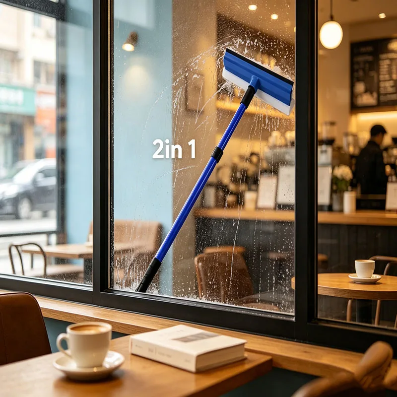 Limpiacristales telescópico con mango largo, cepillo de esponja y herramienta de limpieza para ventanas