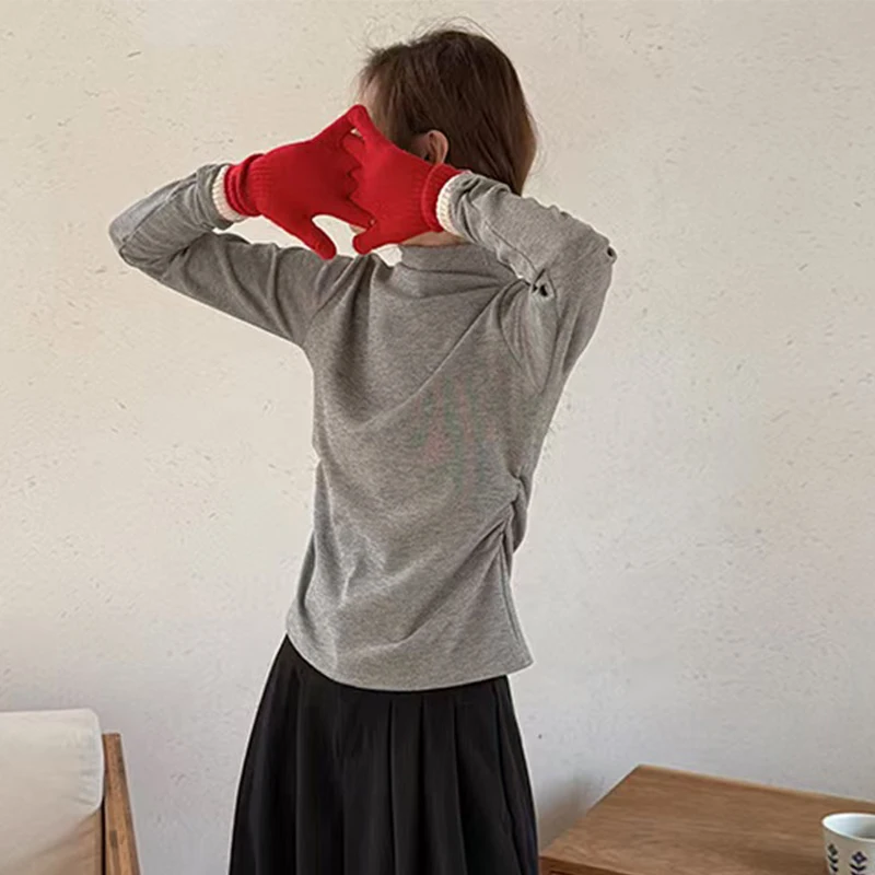 

Плиссированные пуловеры с полувысоким воротником, женские корейские облегающие футболки с длинными рукавами, женские лаконичные однотонные нижние рубашки, женские