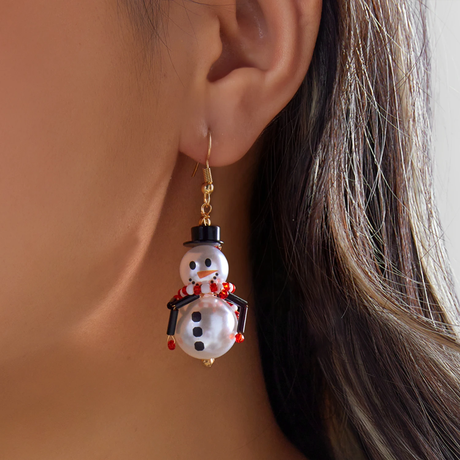 Neues Design Schal-Ohrringe mit Weihnachts-Schneemann für Damen Imitationsperlen Schneemann-Ohrringe Partyschmuck – Detail 3