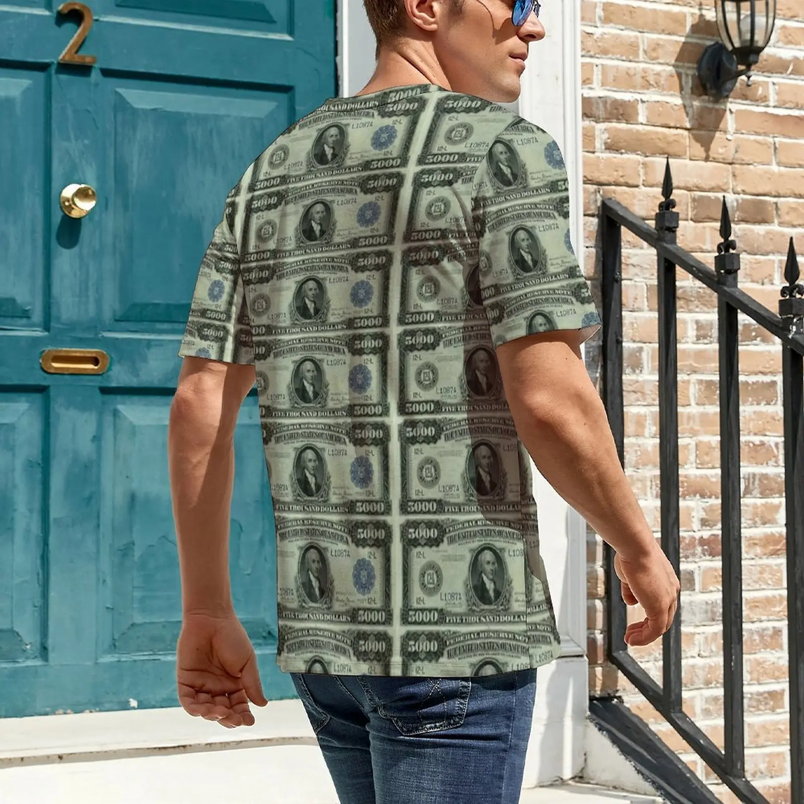 5000 US Dollar Bill Resident Madison Federal Reserve Note T-Shirt Men Funny Tee Shirt Summer Short Sleeves Top Tees