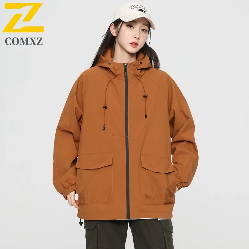 

COMXZ Urban Hiking 2025 Мужская куртка высокого качества с капюшоном для альпинизма, легкие пальто на молнии, повседневная осенняя верхняя одежда для путешествий