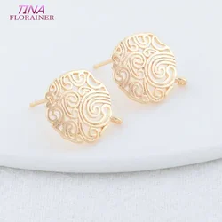 6PCS 15*17MM 14K Gold Color Plated Brass Round Chains Stud Earrings High Quality Diy DIY Jewelry Making Finding Accessories