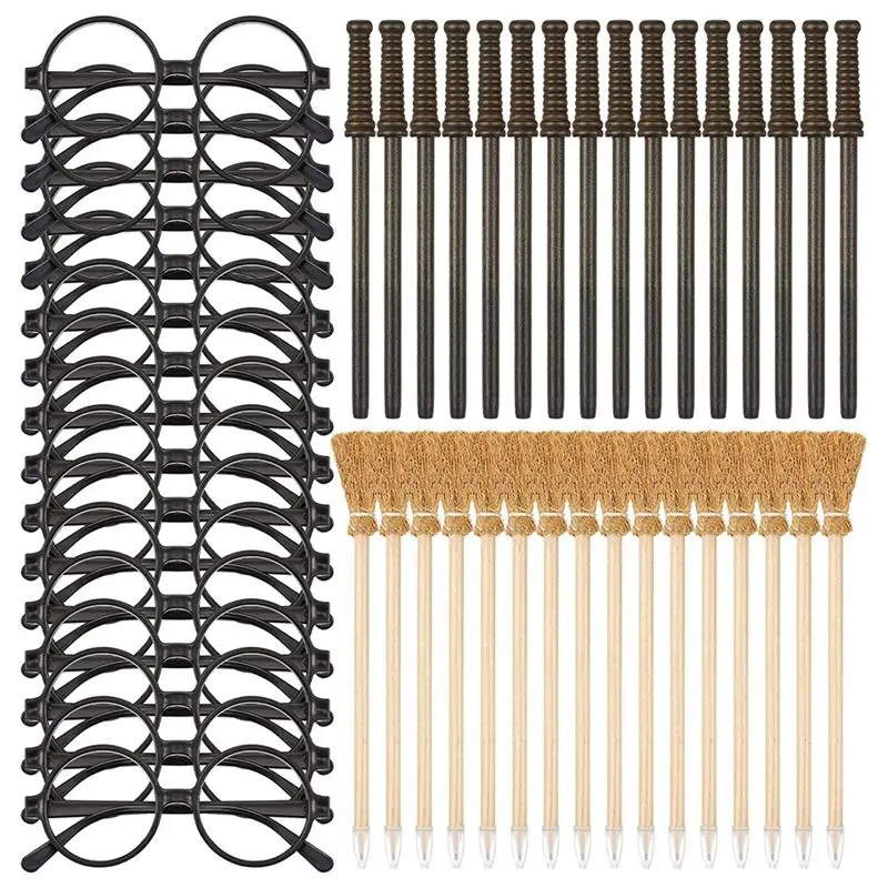 

Набор из 48 карандашей и очков с круглой оправой без линз, в виде волшебных палочек и метелок ведьмы, для тематических вечеринок.