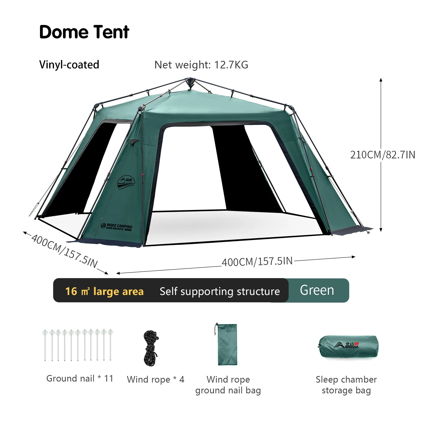 BISINNA 6-8 Personen One-touch Dome Tent Vinyl Gecoate Luifel Waterdicht Zonnescherm Onderdak voor Familie Camping reizen Buiten
