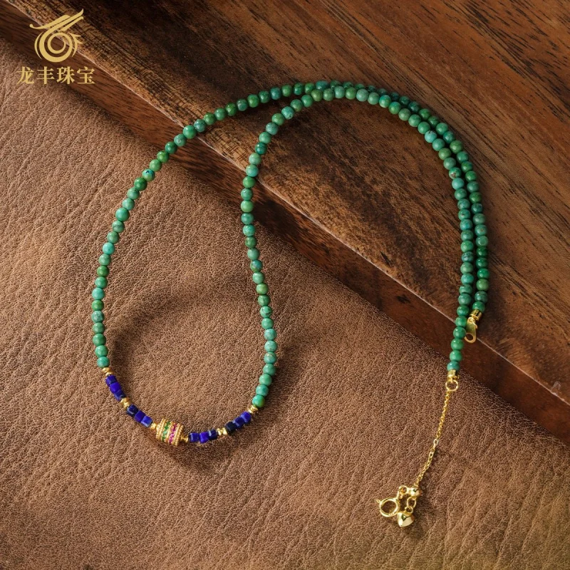 

Necklace Natural Turquoise Round Beads Lapis Lazuli Elegant and Clavicle Chain