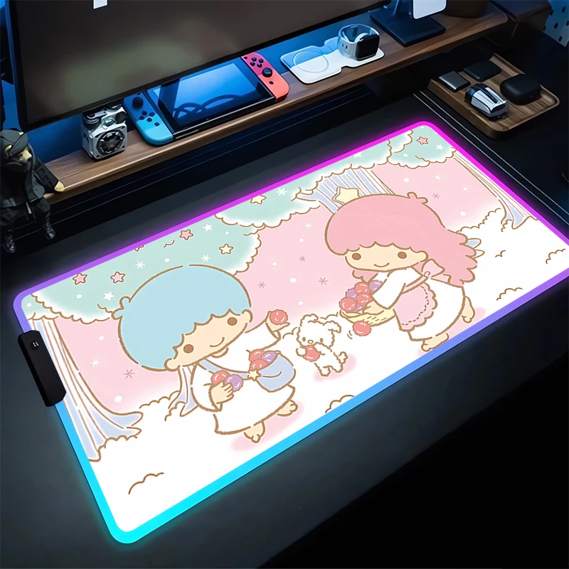 RGB Mouse Pad littletwinstars Laptop Mat Gaming Mousepad Backlit Keyboard Gamer Table Pads Sanrio Cute Home Decor Mouse Pad