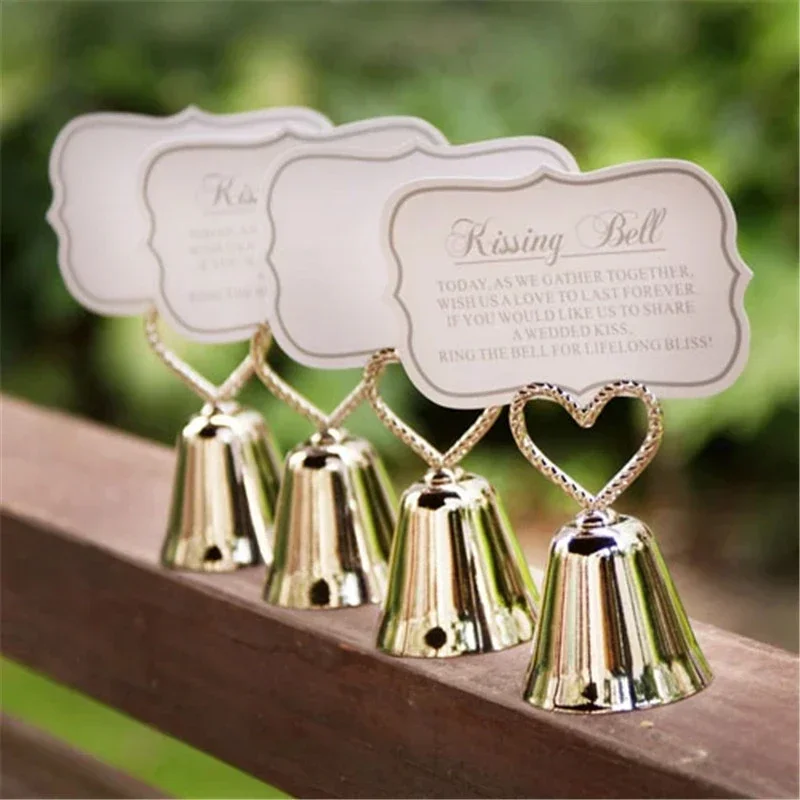 20 Stück/Los + KOSTENLOSER VERSAND + "Kissing Bell" Silber-Gold-Glocke, Platzkartenhalter/Fotohalter, Hochzeitstischdekoration, Gastgeschenke