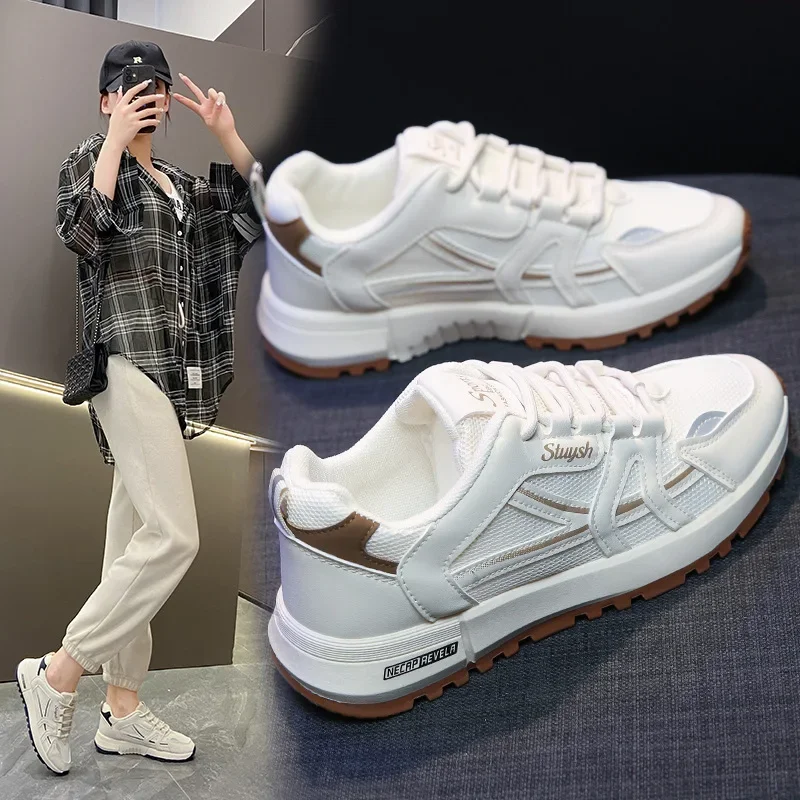 

Casual sneakers for women air mesh funny simple round toe lace-up mixed colors spring women's shoes handmade