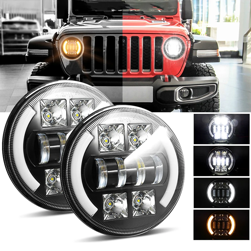 

7" Car LED Headlights White DRL Round Light Amber Turn Signal Lamp for Jeep Wrangler TJ 1997 1998 1999-2006 Auto Accessories
