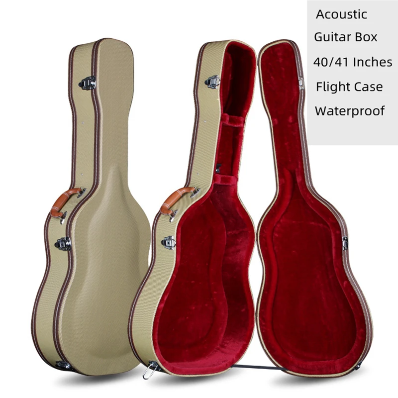 40 41 Inches Acoustic Guitar Box Cream Color Wood PU Case Flight Case Thicken 24mm Guitarra Accessories Gig