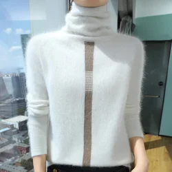 Damski sweter z kaszmiru z wysokim dekoltem i długim rękawem Jesienno-zimowa moda Miękki sweter z golfem LuXury Women Top Jumper