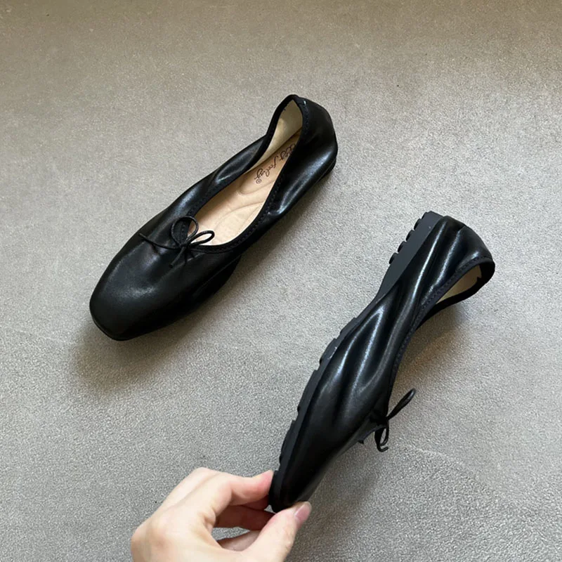 Zapatos planos de Ballet para Mujer, mocasines suaves de punta redonda con lazo, novedad de primavera, 2024