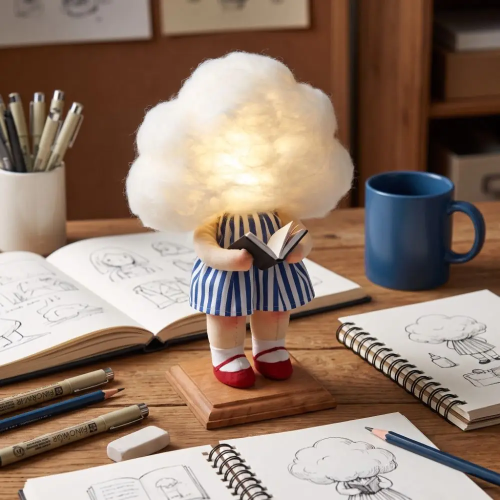Handmade Wool Felt Glowing Cloud Felt Craft Kit Creative Needle Felting Material LED Light Up Cloud Ornament