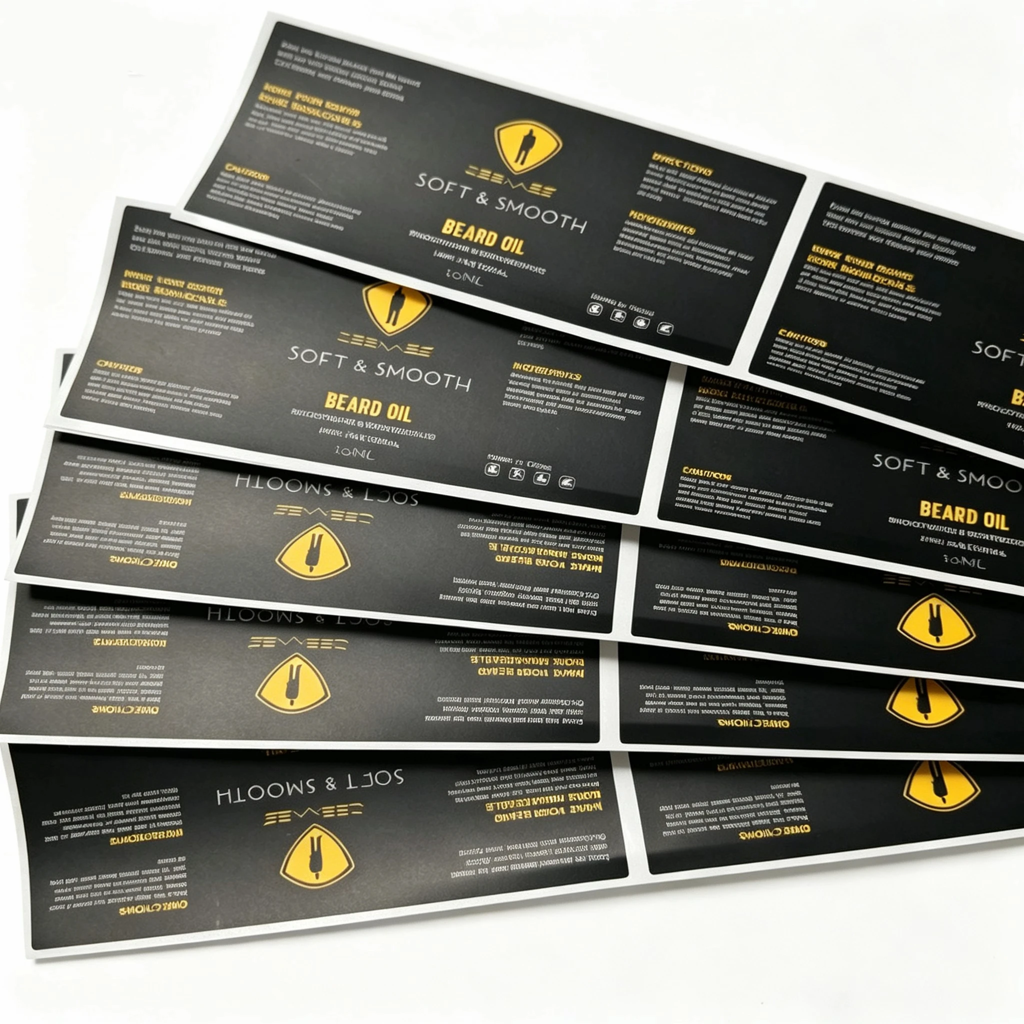 

Customized Black and Gold Beard Oil Bottle Stickers Waterproof Matte Packing Self Seal Labels with Personalized Stickers
