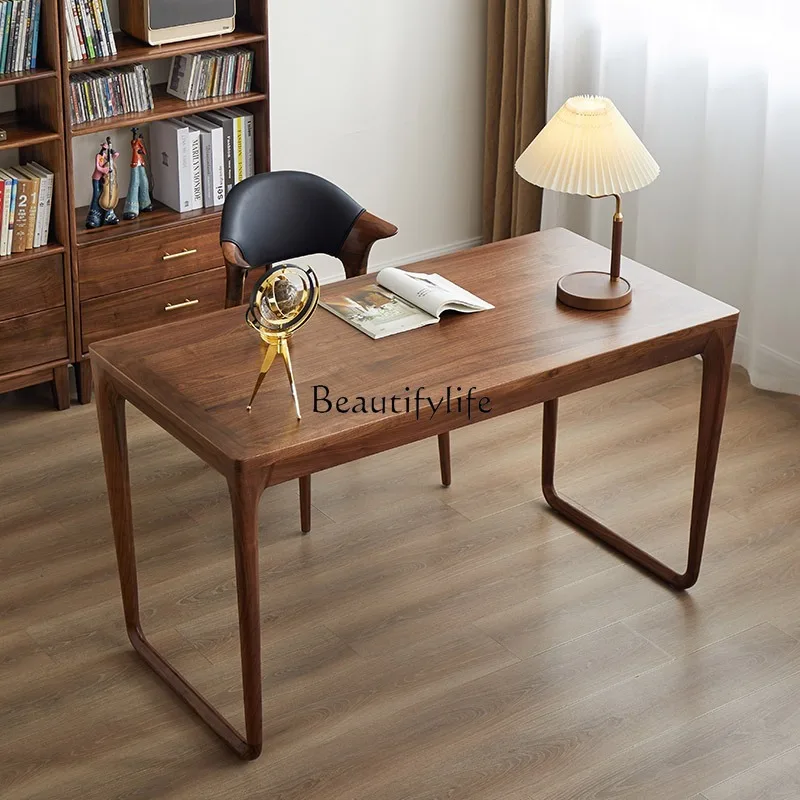 

Solid wood modern simple Nordic study desk North American black walnut, Italian light luxury writing desk