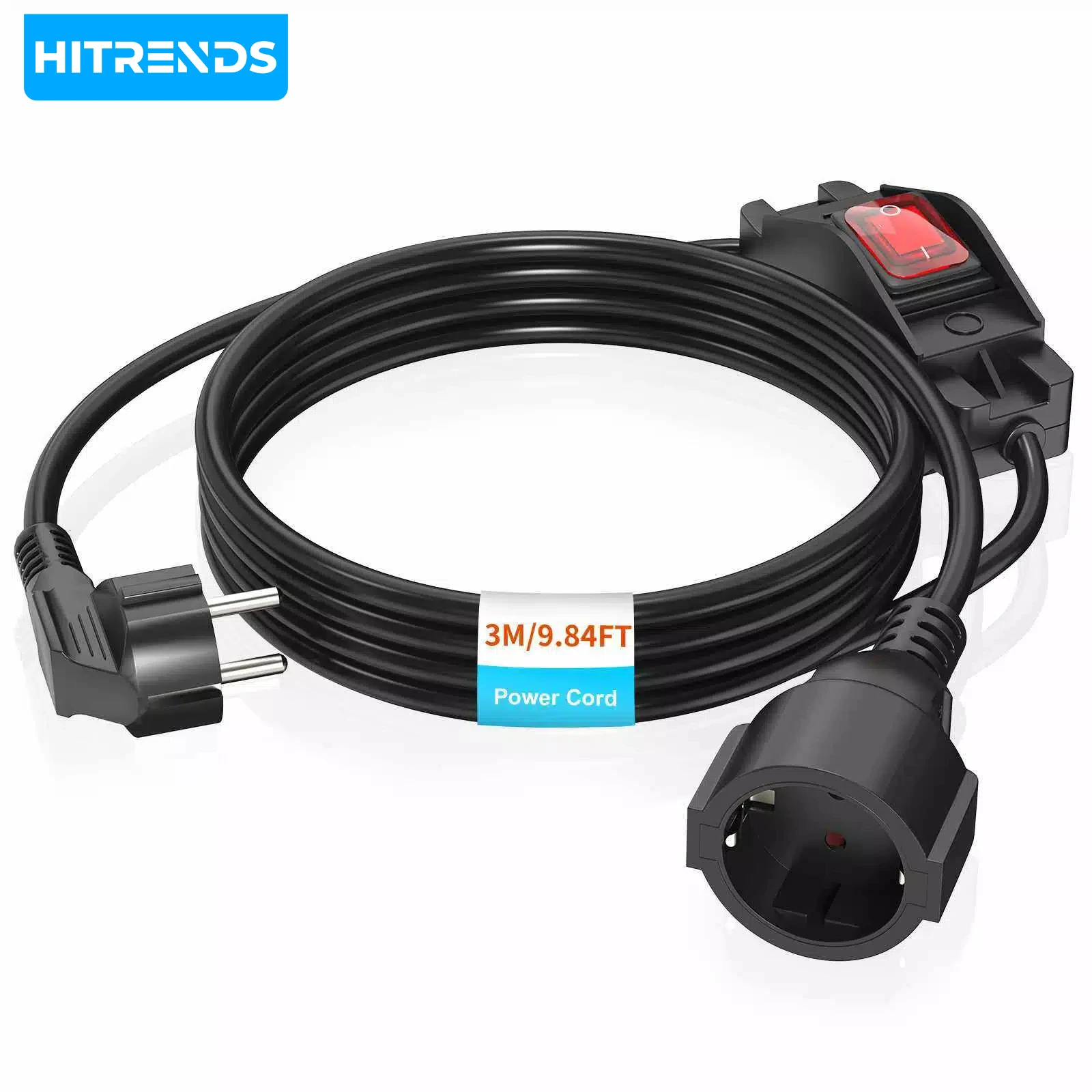 2/3/5/7/10-Meter Waterproof Extension Cord with Independent Switch Power Cord Socket IP44 German Standard Flame Retardant
